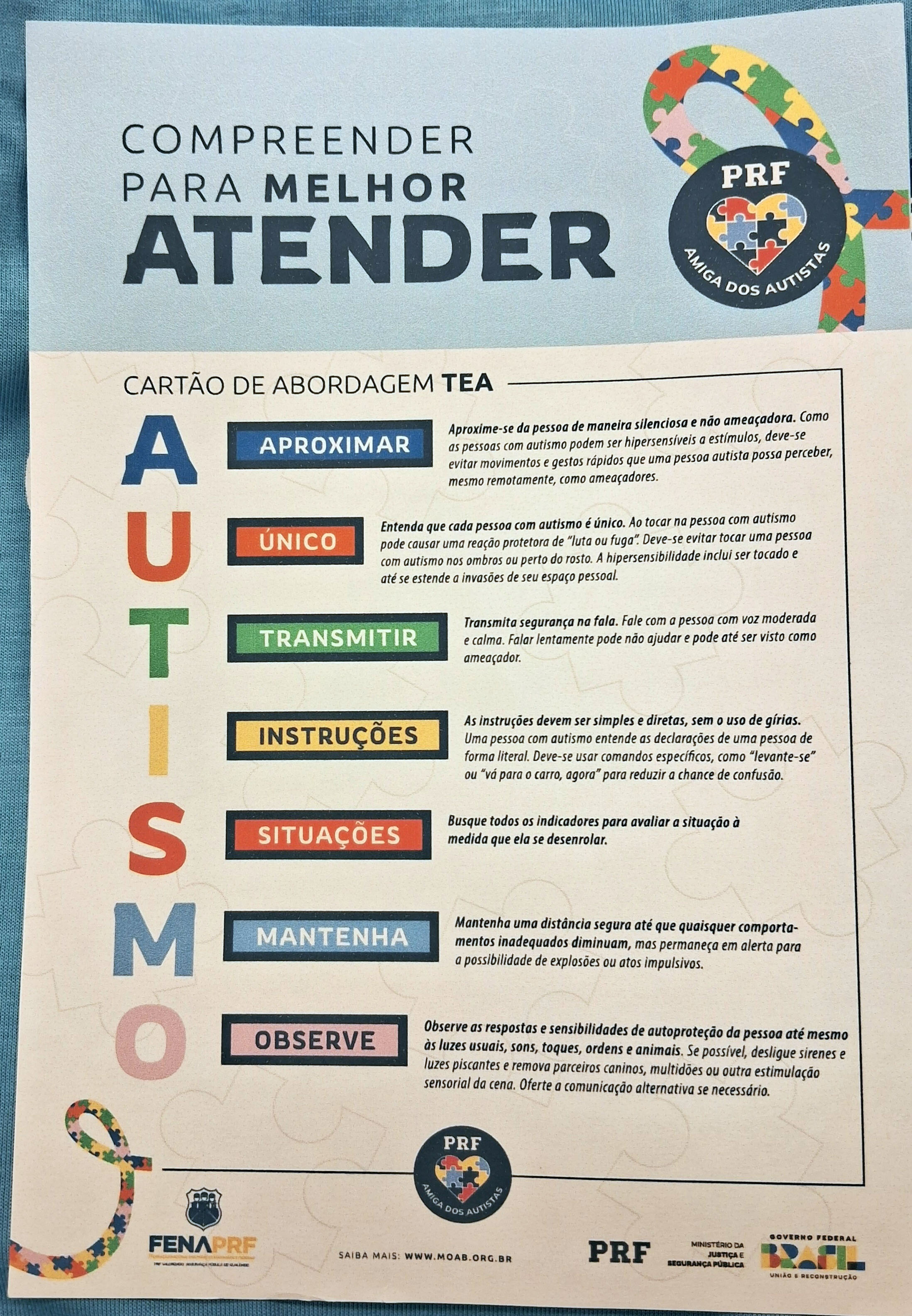 Cartão de abordagem TEA da PRF Amiga dos Autistas